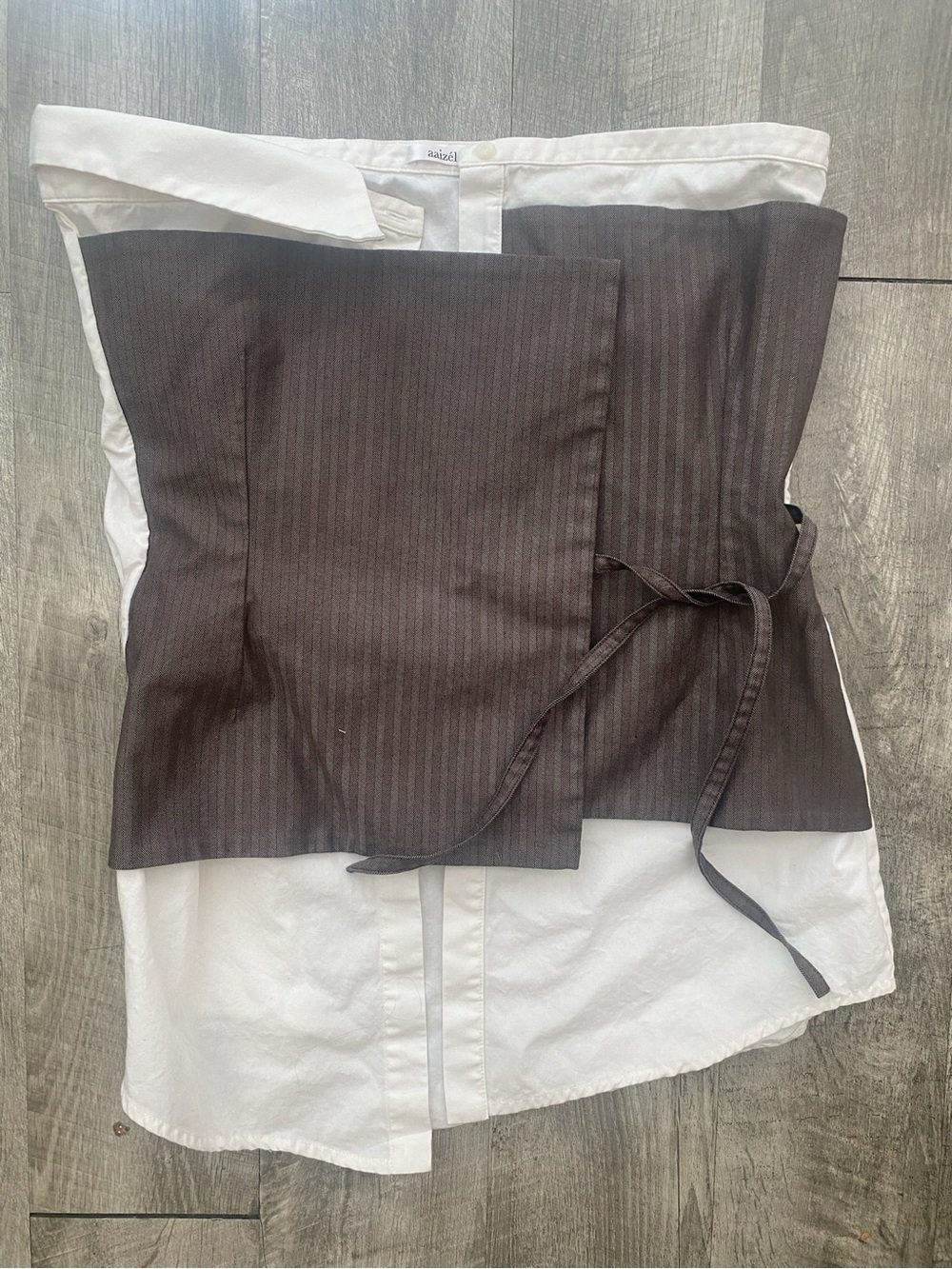 Brown Pinstripe Wrap Top